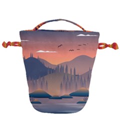 Cool Landscape Night Minimal Art Minimalist Drawstring Bucket Bag