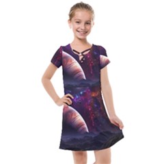 Clouds Fantasy Space Landscape Colorful Planet Kids  Cross Web Dress by Ravend