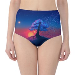 Dark Tree Sunset Landscape Art Classic High-waist Bikini Bottoms