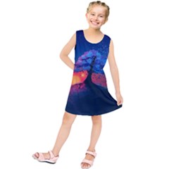 Dark Tree Sunset Landscape Art Kids  Tunic Dress by Ravend