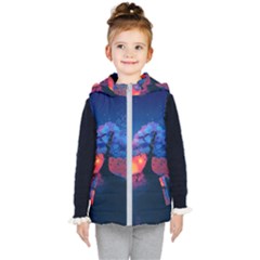 Dark Tree Sunset Landscape Art Kids  Hooded Puffer Vest