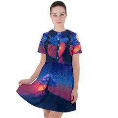 Dark Tree Sunset Landscape Art Short Sleeve Shoulder Cut Out Dress  by Ravend