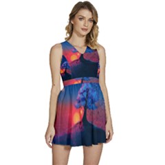 Dark Tree Sunset Landscape Art Sleeveless High Waist Mini Dress by Ravend