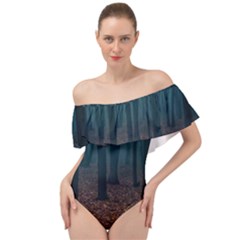 Dark Forest Nature Off Shoulder Velour Bodysuit 