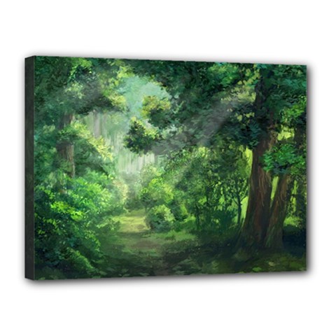 Anime Green Forest Jungle Nature Landscape Canvas 16  X 12  (stretched)