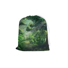 Anime Green Forest Jungle Nature Landscape Drawstring Pouch (medium) by Ravend