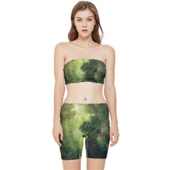 Green Beautiful Jungle Stretch Shorts And Tube Top Set