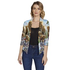 Beautiful Jungle Animals Women s Draped Front 3/4 Sleeve Shawl Collar Jacket