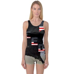 Freedom Patriotic American Usa One Piece Boyleg Swimsuit by Ravend