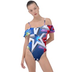 4th Of July Happy Usa Independence Day Frill Detail One Piece Swimsuit by Ravend