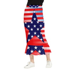 Patriotic American Usa Design Red Maxi Fishtail Chiffon Skirt by Celenk