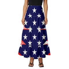 Patriotic American Usa Design Red Tiered Ruffle Maxi Skirt by Celenk