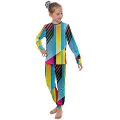 Colorful Rainbow Stripe Pattern Kids  Long Sleeve Set 