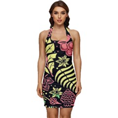 Flower Leaves Floral Flora Nature Sleeveless Wide Square Neckline Ruched Bodycon Dress by Vaneshop