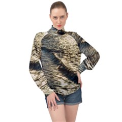 Wave Water Surface Sea Ocean Liquid High Neck Long Sleeve Chiffon Top