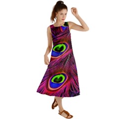 Peacock Feathers Color Plumage Summer Maxi Dress by Celenk