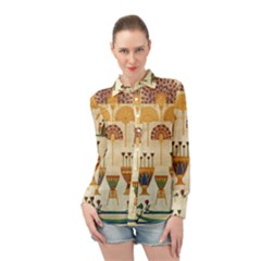 Egyptian Paper Papyrus Hieroglyphs Long Sleeve Chiffon Shirt