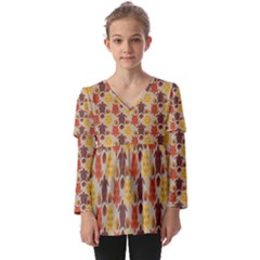 Sea Turtle Sea Life Pattern Kids  V Neck Casual Top by Dutashop