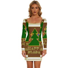 Art Deco Holiday Card Long Sleeve Square Neck Bodycon Velvet Dress by Amaryn4rt