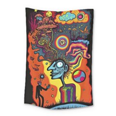 Hippie Rainbow Psychedelic Colorful Small Tapestry by uniart180623