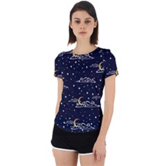 Hand-drawn-scratch-style-night-sky-with-moon-cloud-space-among-stars-seamless-pattern-vector-design- Back Cut Out Sport Tee by uniart180623
