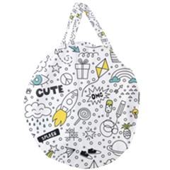 Set-cute-colorful-doodle-hand-drawing Giant Round Zipper Tote by uniart180623