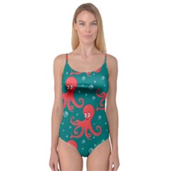 Cute-smiling-red-octopus-swimming-underwater Camisole Leotard  by uniart180623