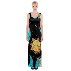 Seamless-pattern-with-sun-moon-children Thigh Split Maxi Dress