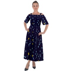 Seamless-pattern-with-cartoon-zodiac-constellations-starry-sky Shoulder Straps Boho Maxi Dress  by uniart180623