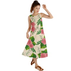 Cute-pink-flowers-with-leaves-pattern Summer Maxi Dress