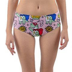 Seamless-pattern-with-many-funny-cute-superhero-dinosaurs-t-rex-mask-cloak-with-comics-style-inscrip Reversible Mid-waist Bikini Bottoms by uniart180623