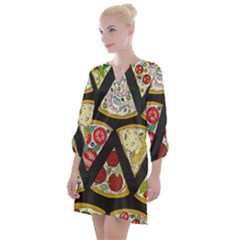 Vector-seamless-pattern-with-italian-pizza-top-view Open Neck Shift Dress by uniart180623