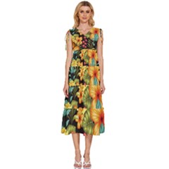 Fabulous-colorful-floral-seamless V-neck Drawstring Shoulder Sleeveless Maxi Dress by uniart180623