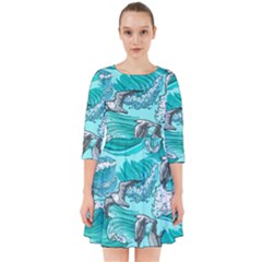 Sea-waves-seamless-pattern Smock Dress by uniart180623