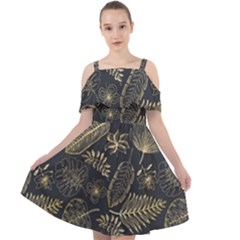 Elegant-pattern-with-golden-tropical-leaves Cut Out Shoulders Chiffon Dress by uniart180623