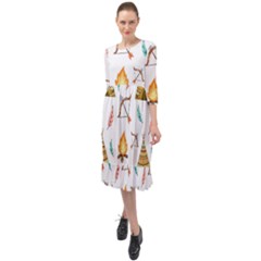 Cute-cartoon-native-american-seamless-pattern Ruffle End Midi Chiffon Dress by uniart180623