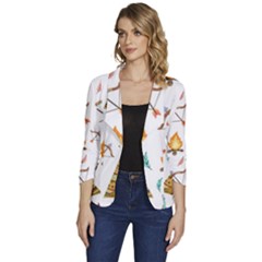 Cute-cartoon-native-american-seamless-pattern Women s One-button 3/4 Sleeve Short Jacket by uniart180623