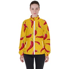 Chili-vegetable-pattern-background Women s High Neck Windbreaker by uniart180623