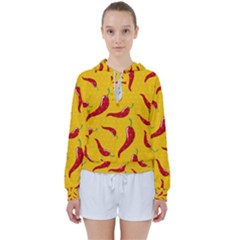 Chili-vegetable-pattern-background Women s Tie Up Sweat by uniart180623