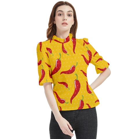 Chili-vegetable-pattern-background Frill Neck Blouse by uniart180623