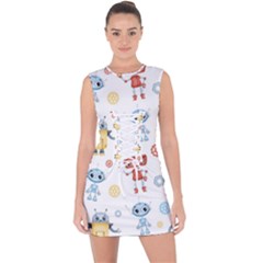 Cute-cartoon-robots-seamless-pattern Lace Up Front Bodycon Dress by uniart180623