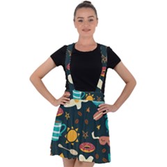 Seamless-pattern-with-breakfast-symbols-morning-coffee Velvet Suspender Skater Skirt