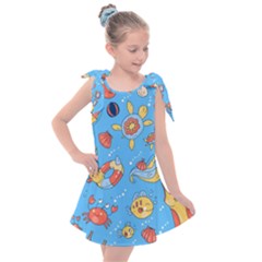 Hand-drawn-seamless-pattern-summer-time Kids  Tie Up Tunic Dress