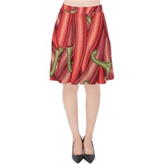 Seamless-chili-pepper-pattern Velvet High Waist Skirt by uniart180623