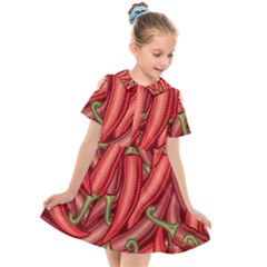 Seamless-chili-pepper-pattern Kids  Short Sleeve Shirt Dress by uniart180623