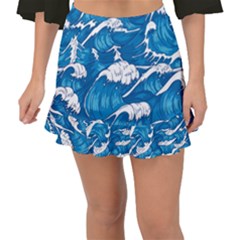 Storm-waves-seamless-pattern-raging-ocean-water-sea-wave-vintage-japanese-storms-print-illustration- Fishtail Mini Chiffon Skirt by uniart180623