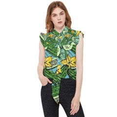 Seamless-pattern-with-cucumber-slice-flower-colorful-hand-drawn-background-with-vegetables-wallpaper Frill Detail Shirt by uniart180623