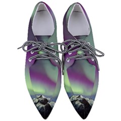 Aurora Stars Sky Mountains Snow Aurora Borealis Pointed Oxford Shoes by uniart180623