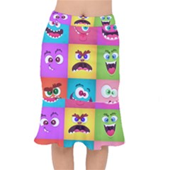 Monsters-emotions-scary-faces-masks-with-mouth-eyes-aliens-monsters-emoticon-set Short Mermaid Skirt by uniart180623