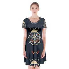 Floral-bugs-seamless-pattern Short Sleeve V-neck Flare Dress by uniart180623